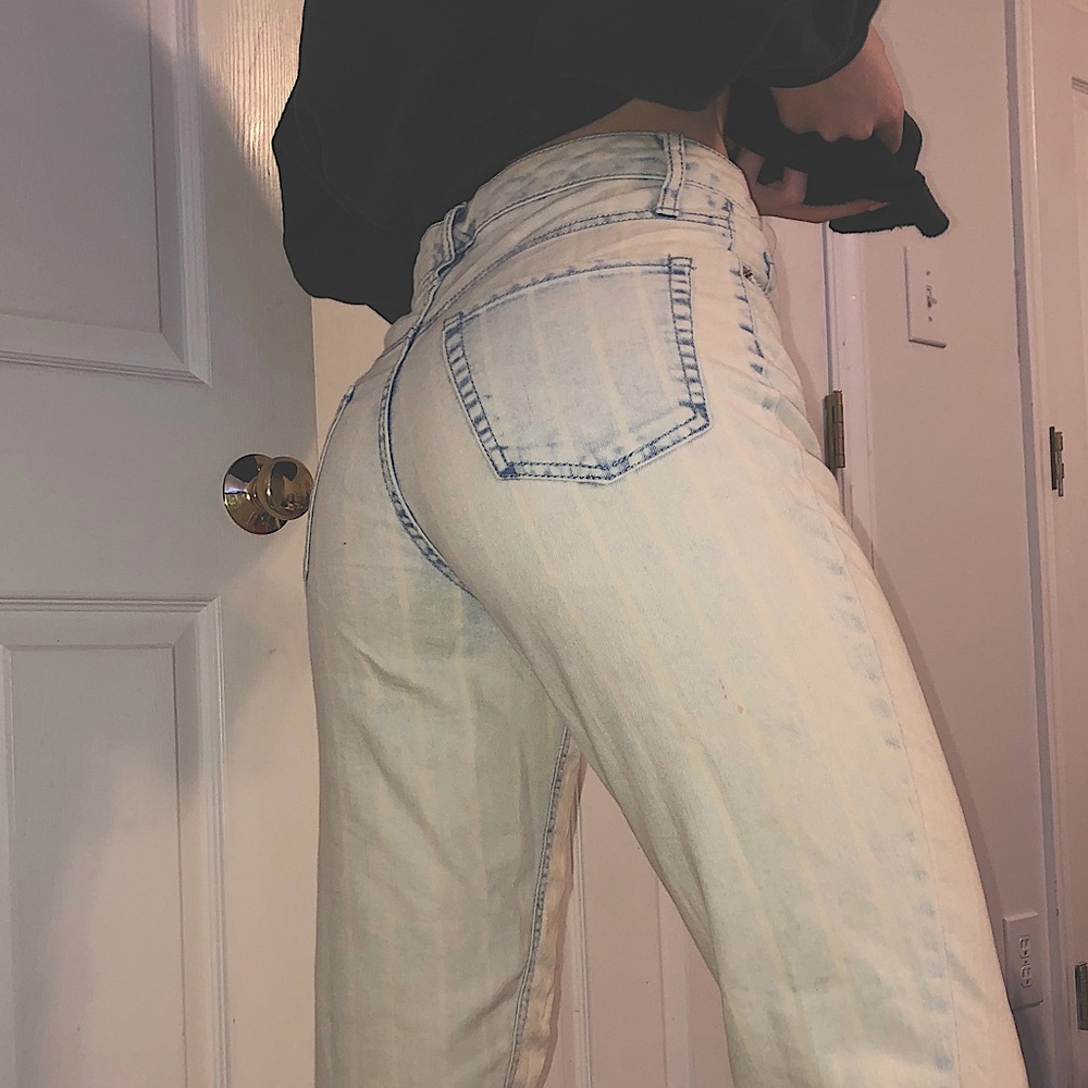 Light blue with faint white striped fitted jeans